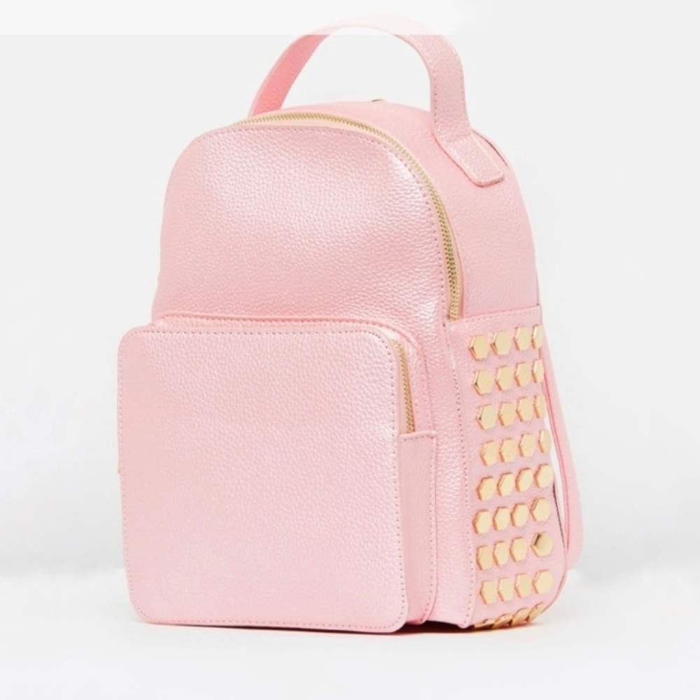 Missguided metallic pink studded backpack bag